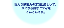 強力な除菌力の2次効果として、気になる嫌なニオイをぐんぐん消臭。